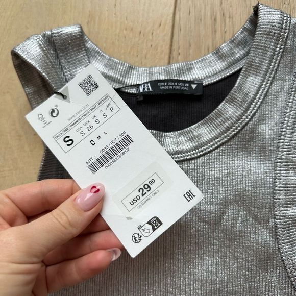 Lot of three NWT Zara Silver Tube Top Strapless Top Racerback Tank Size Small - Picture 11 of 12